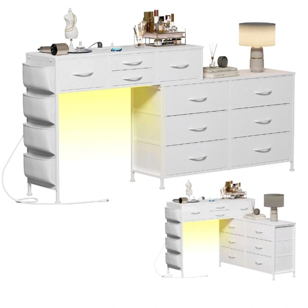 White 10-Drawer Dresser with Side Organizer and Built-in Outlets - photo 4