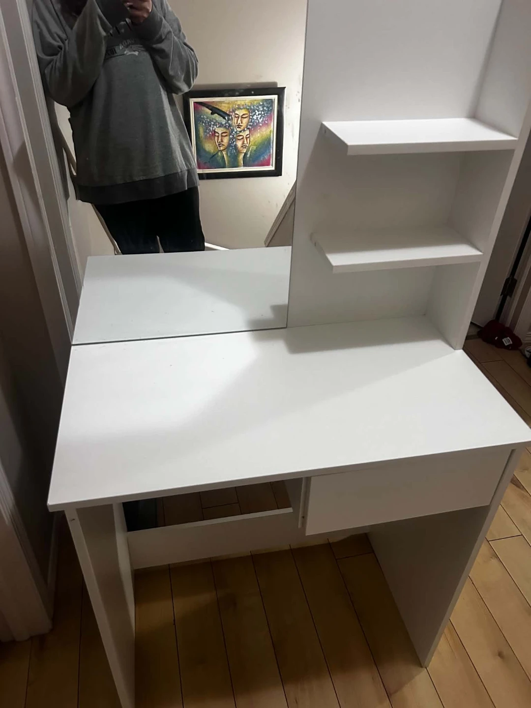 White Vanity Desk with Mirror and Stool