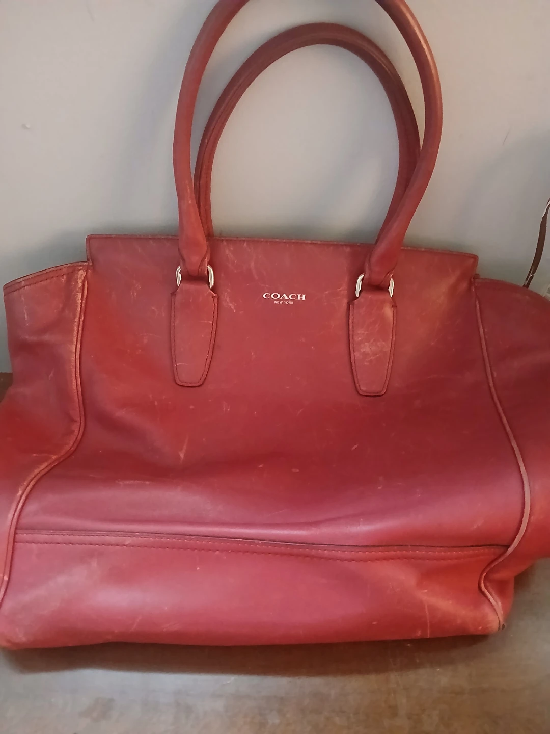 Coach Red Leather Tote Bag