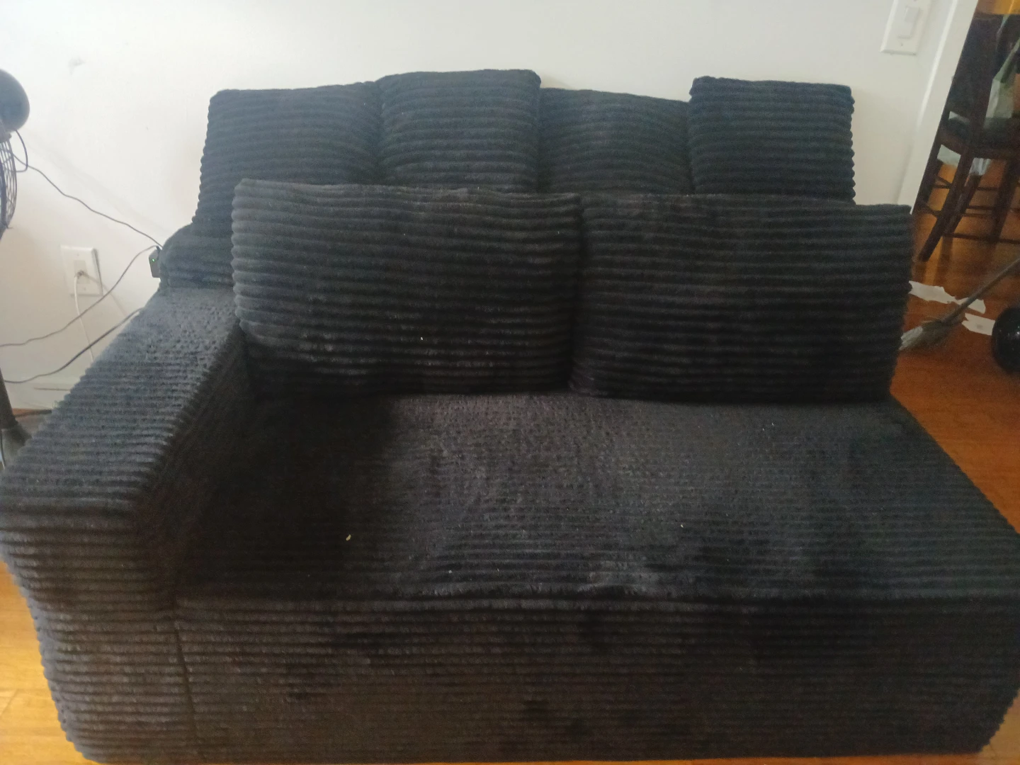 Black Corduroy Loveseat with Throw Pillows
