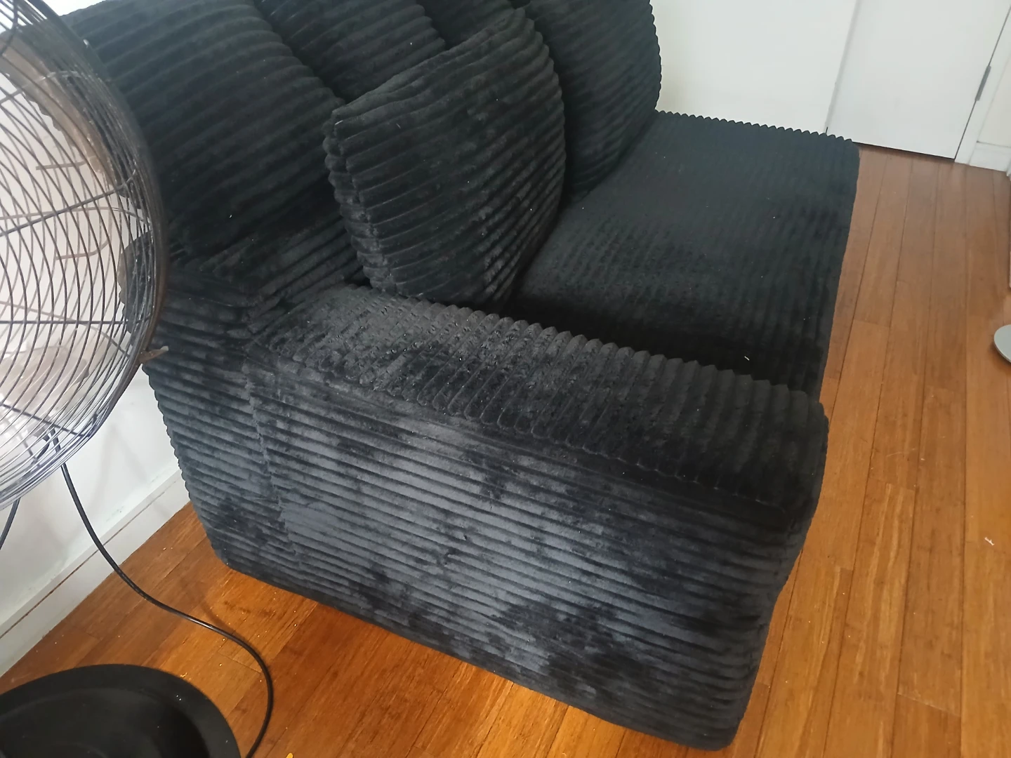 Black Corduroy Loveseat with Throw Pillows - photo 2