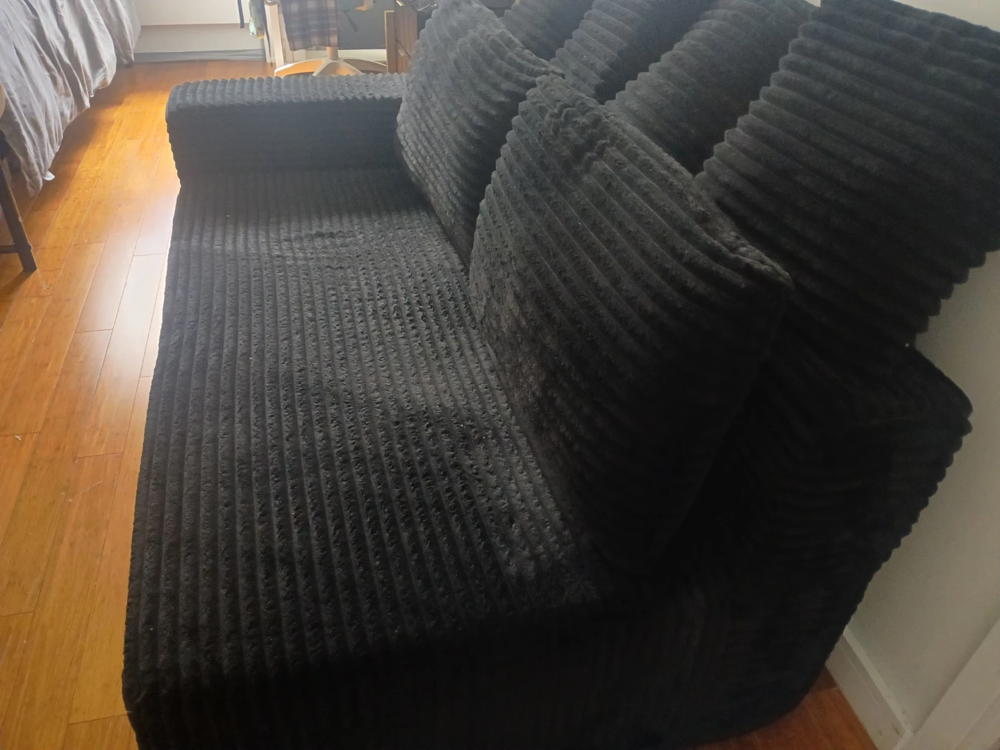 Black Corduroy Loveseat with Throw Pillows - photo 3