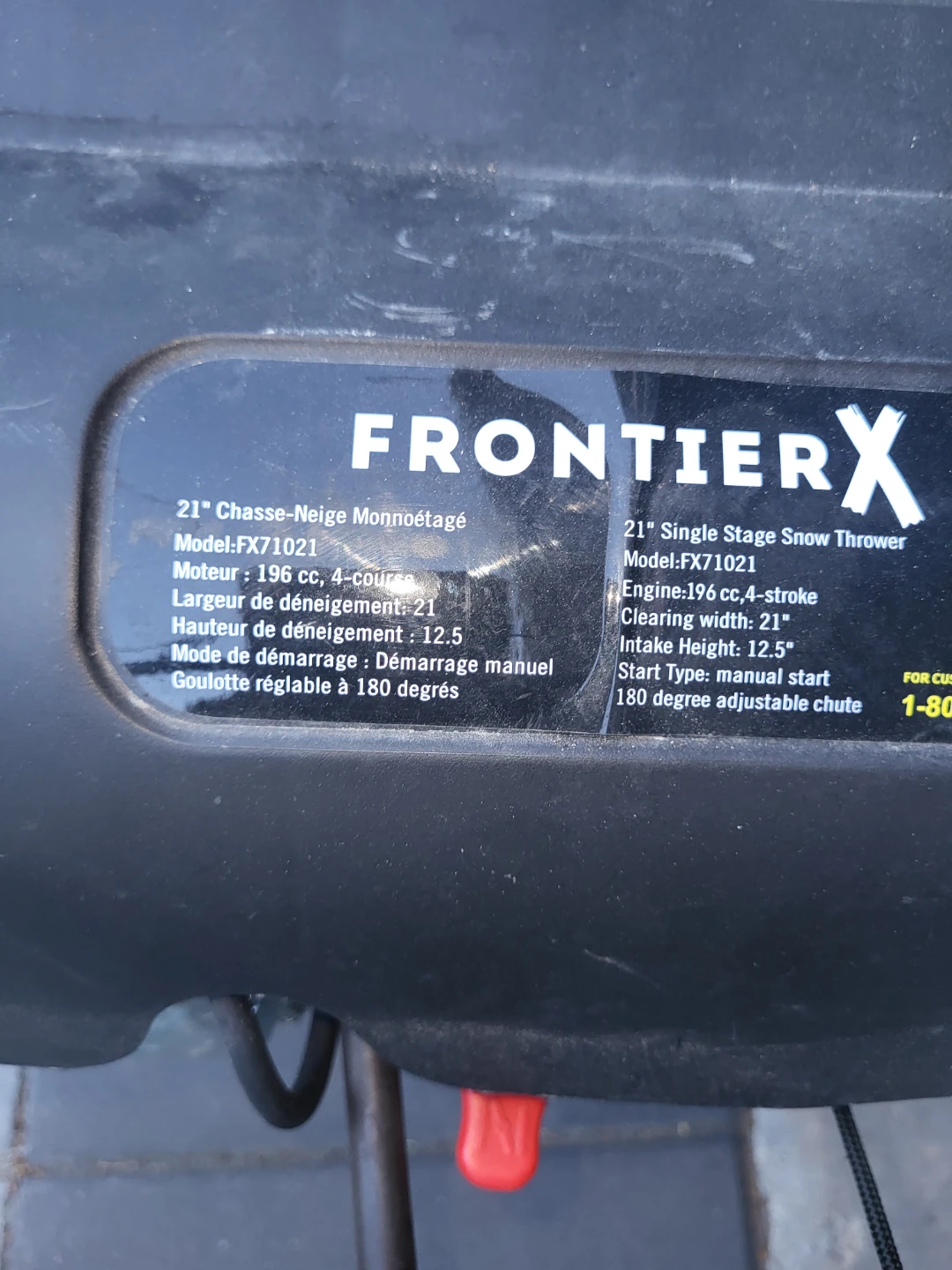 FRONTIER X 21" Single Stage Snow Thrower FX71021 - photo 2