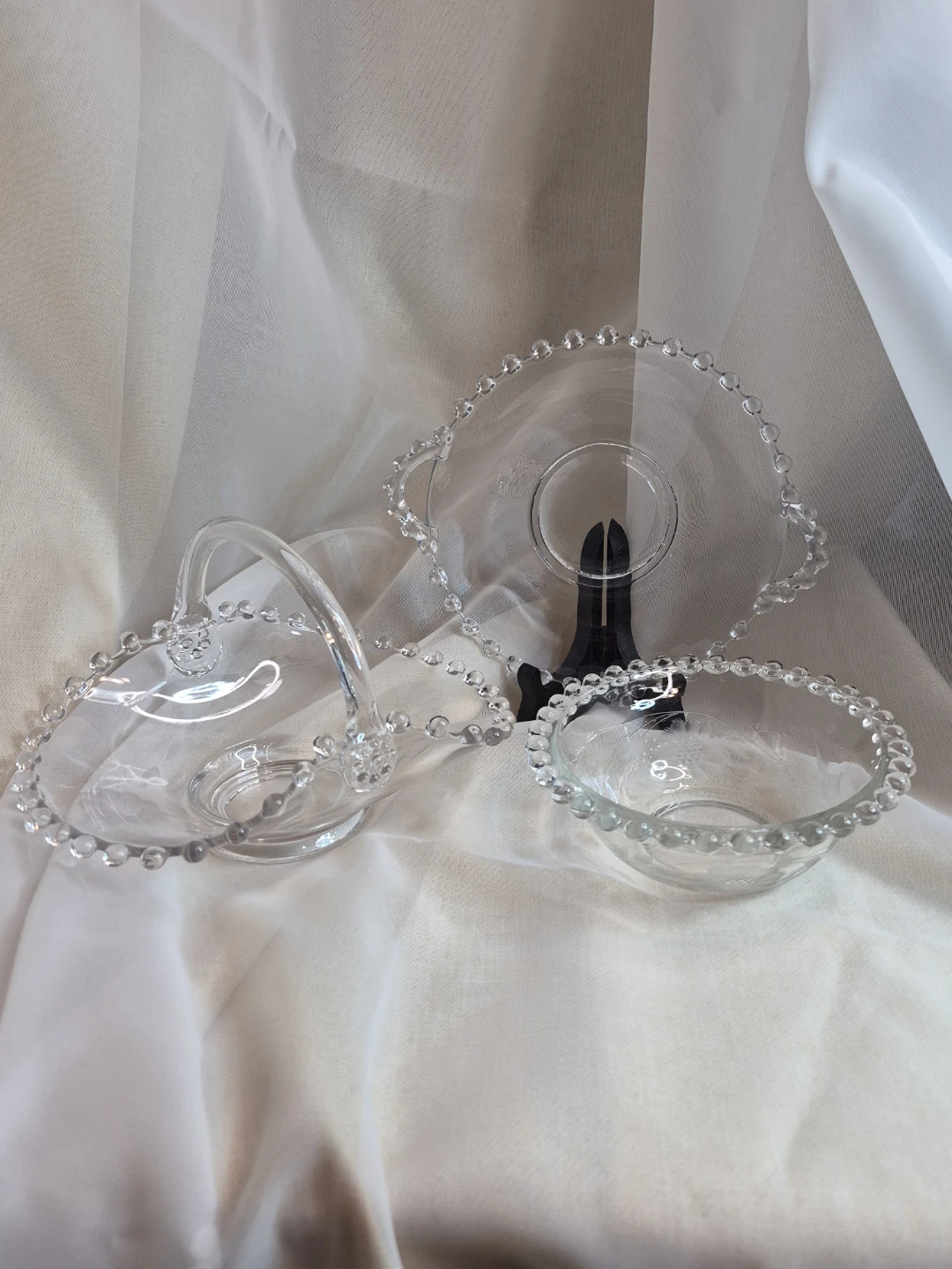 Lot of 3 Vintage Etched Imperial Candlewick Glass Items