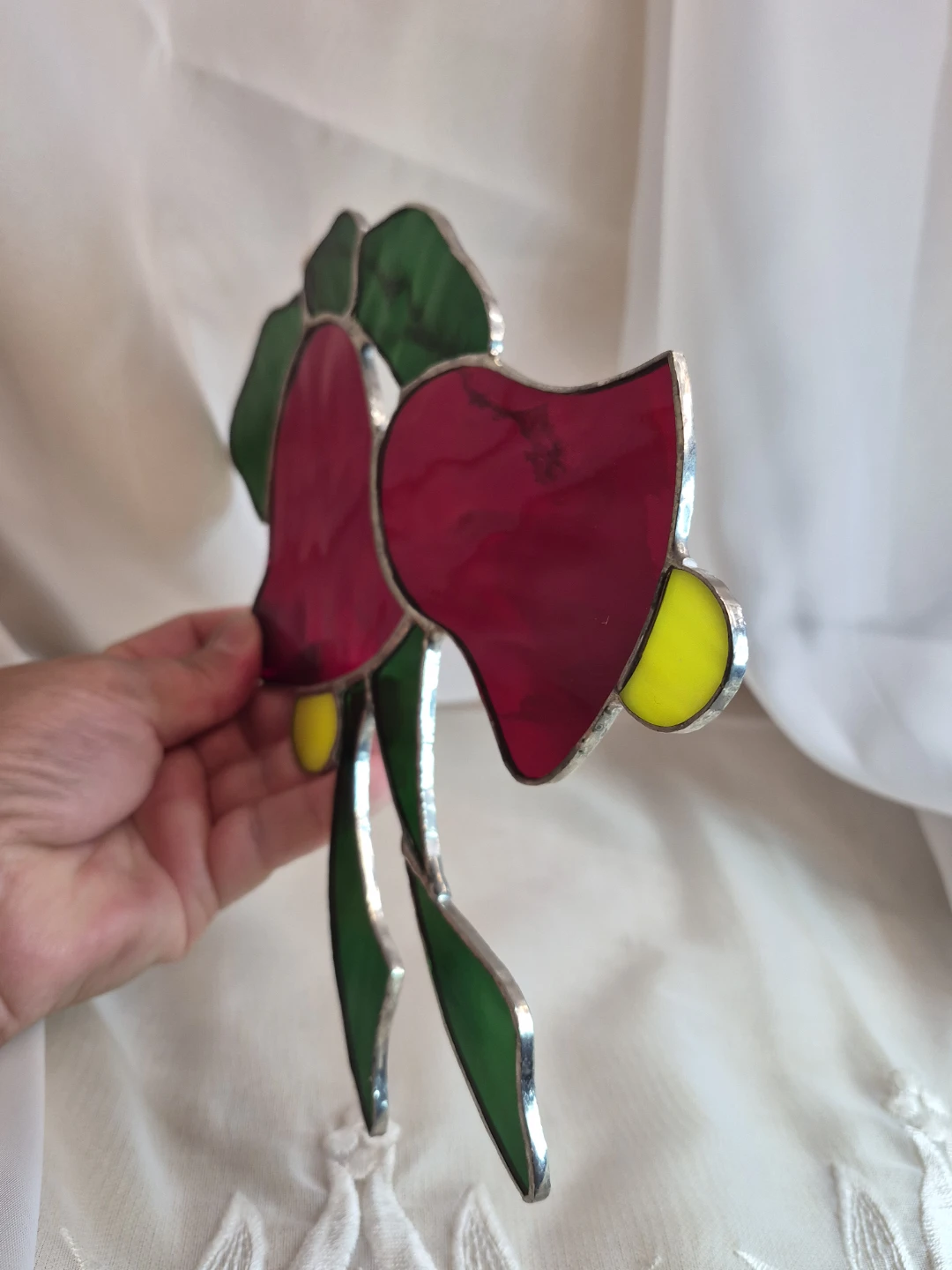 Beautiful Vintage 8 1/4× 6" Stained Glass Holiday Hanging Bells - photo 3