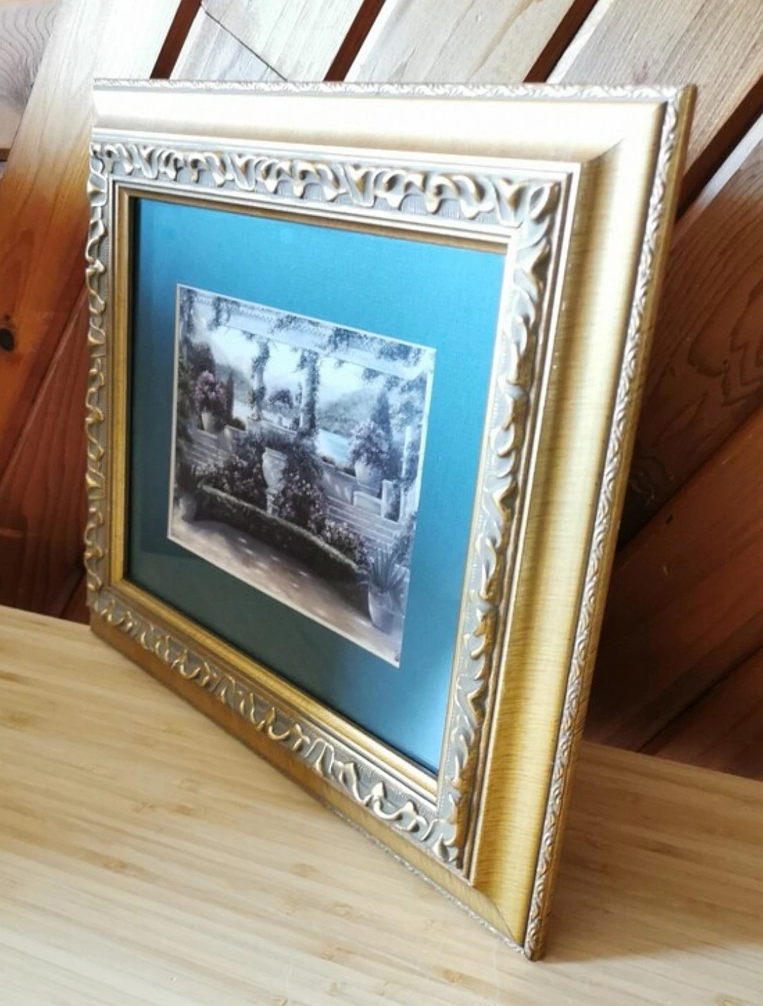 Vintage European Garden Courtyard Art Print Ornate Gold Frame - photo 4
