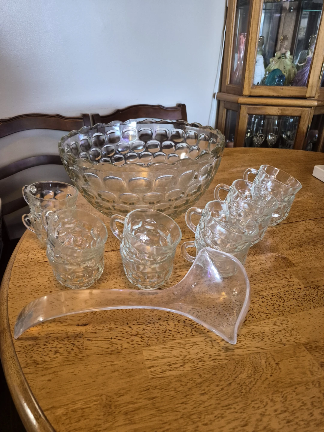 12" x 6 1/2" Large Glass Punch Bowl with 12 Glasses and Ladle