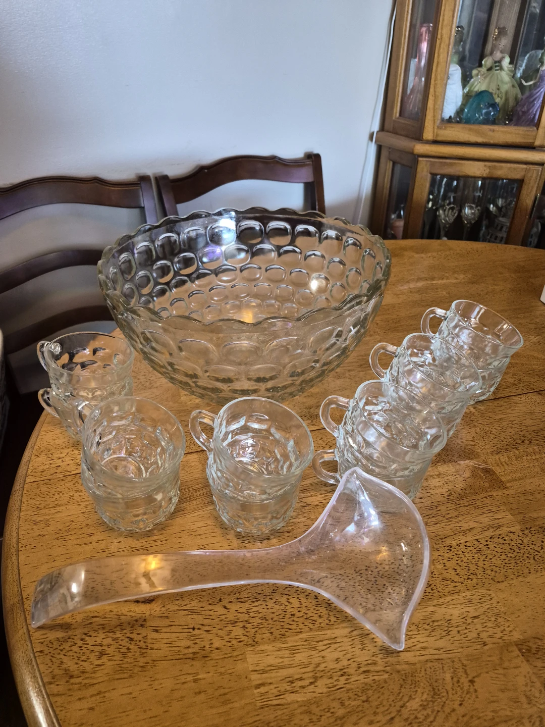 12" x 6 1/2" Large Glass Punch Bowl with 12 Glasses and Ladle - photo 2