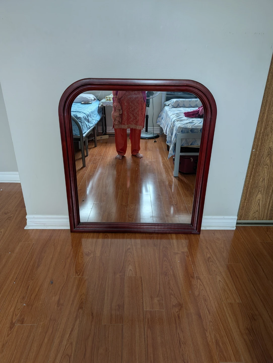 Arched Wall Mirror with Dark Wood Frame