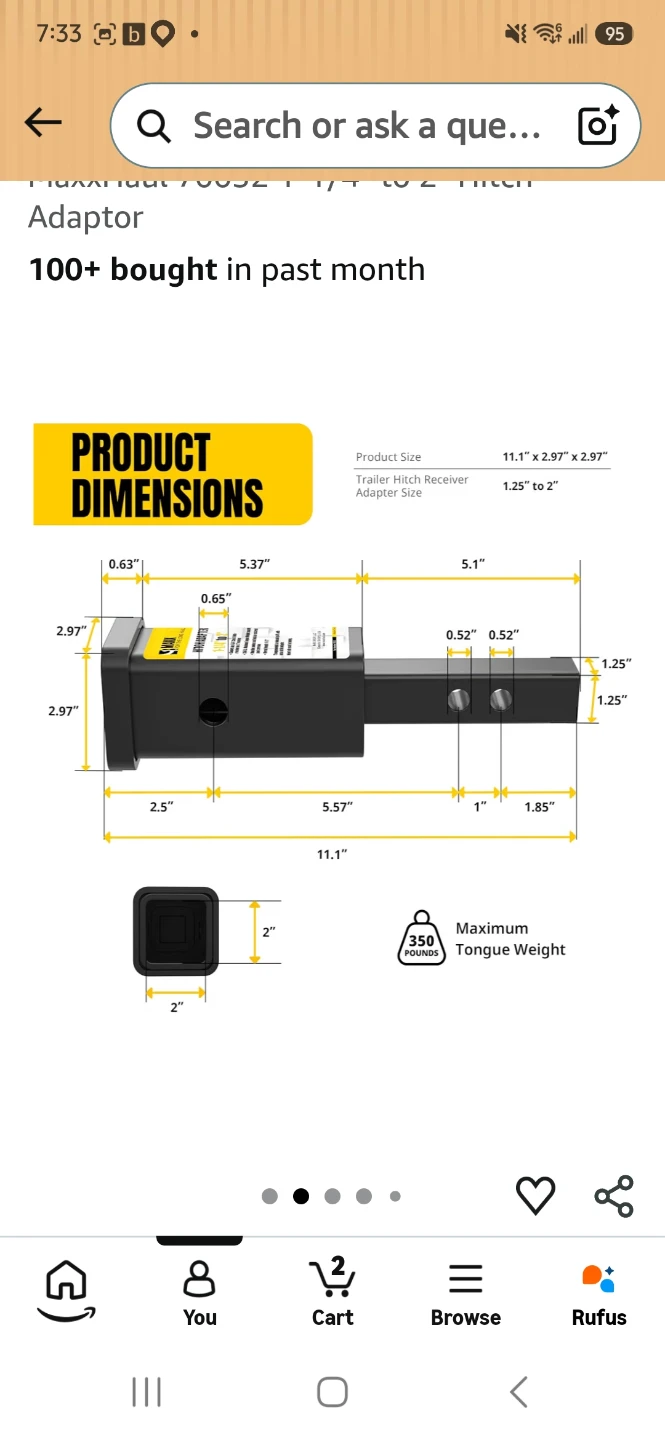 MaxxHaul 1-1/4" to 2" Hitch Receiver Adapter - photo 2