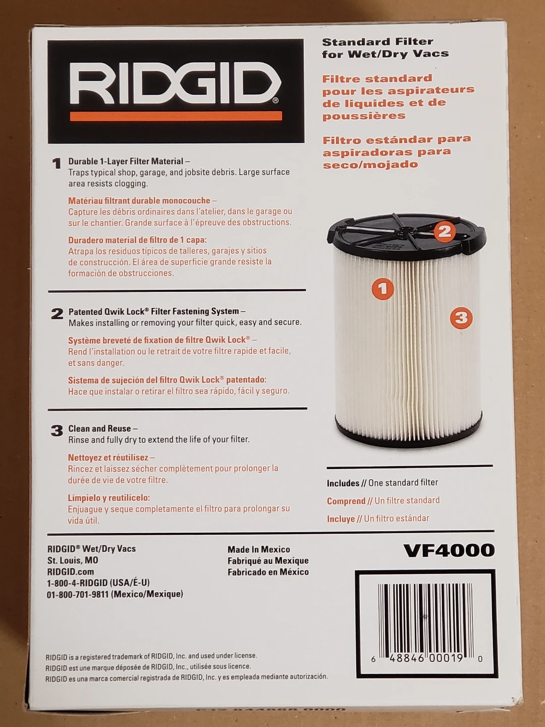 RIDGID VF4000 Standard Filter for Wet/Dry Vacs - photo 3