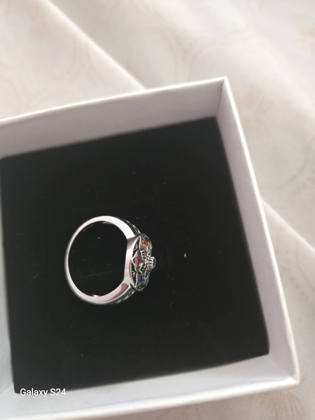 Stainless steel Chakra ring with rainbow crystal stones - photo 2