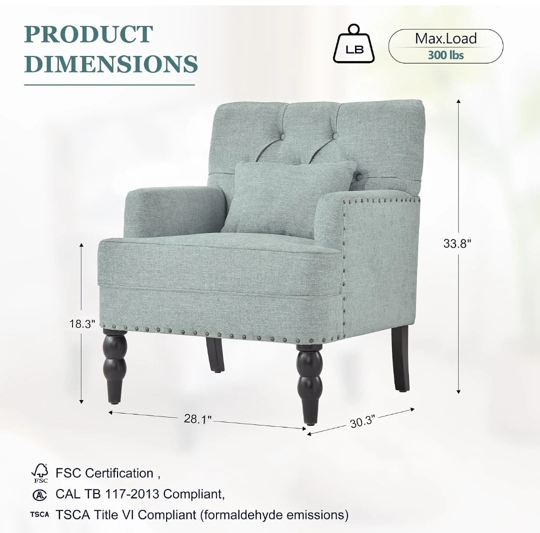Set of 2 Light Blue Upholstered Club Chairs - photo 3