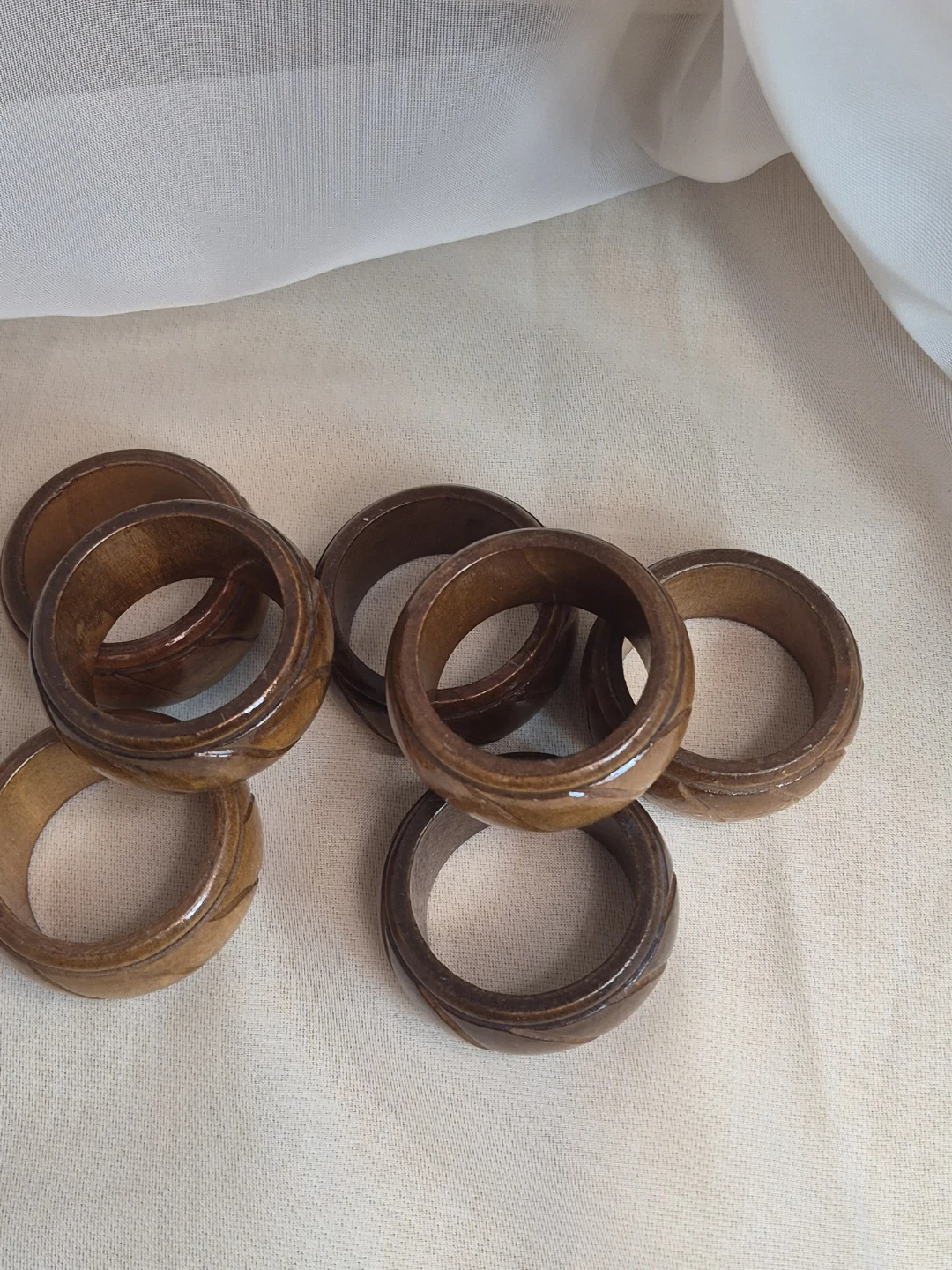 Set of 7 Wooden 1 3/4" x 1" Napkins Rings Etc. DECOR - photo 5