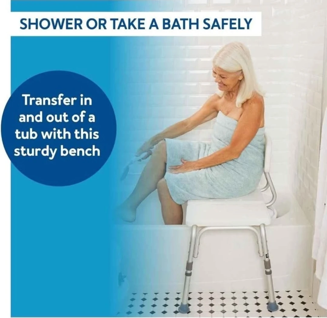 Adjustable Shower Bench with Backrest and Armrests - photo 2