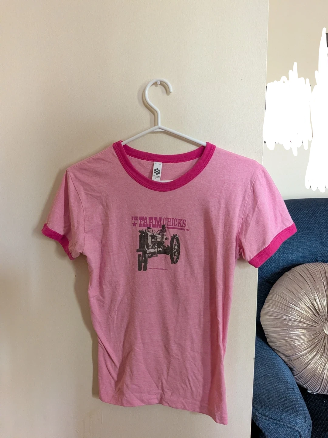 The Farm Chicks Pink Tractor Ringer Tee