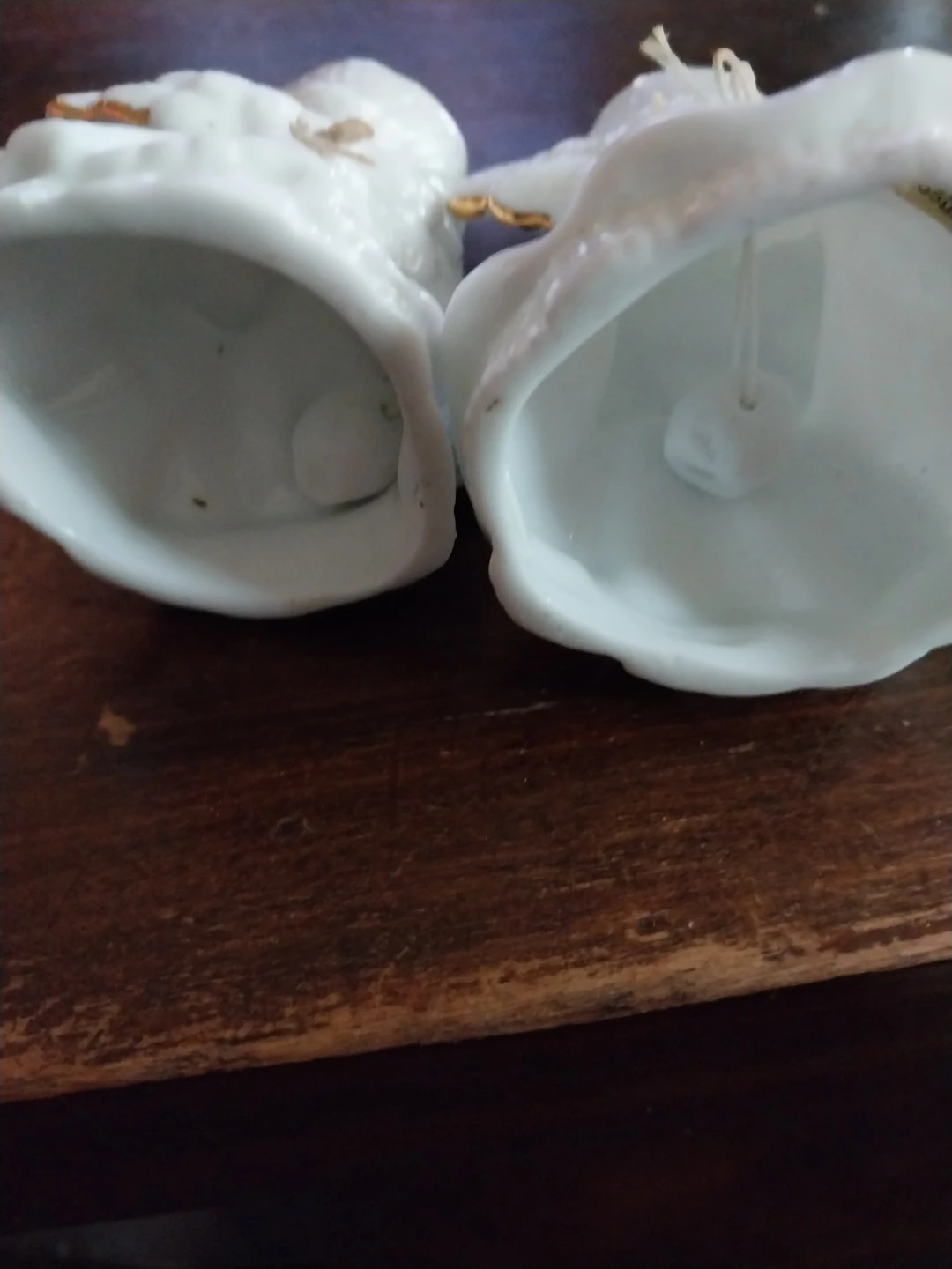 Pair of White Ceramic Angel Bells with Gold Trim - photo 5