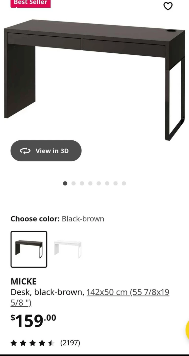 IKEA MICKE Desk, Black-Brown, 142x50 cm