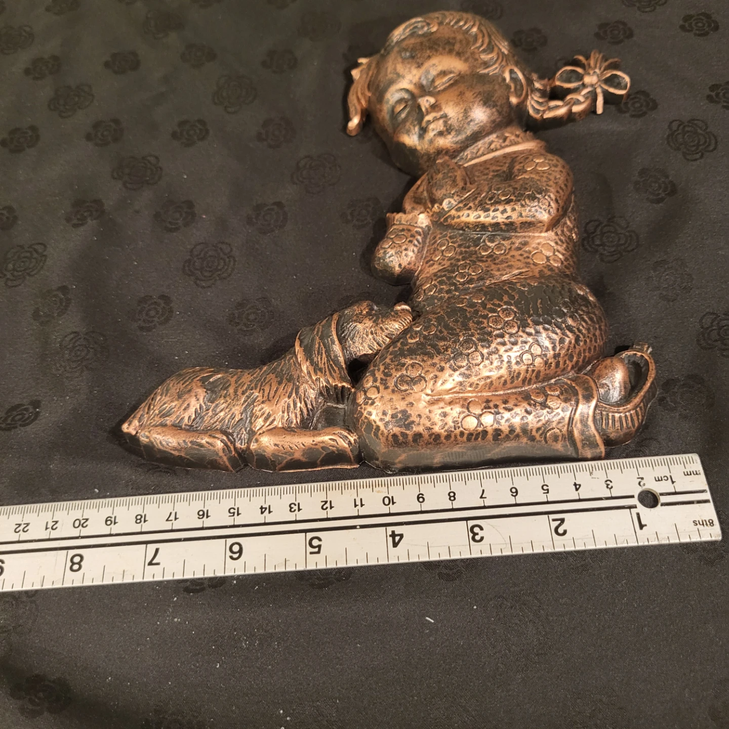 Copper Finish Praying Child with Dog Figurine - photo 3