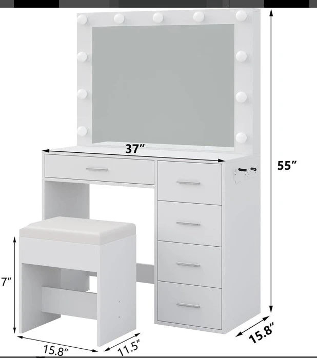 Vanity Table with Lighted Mirror and Stool - photo 2