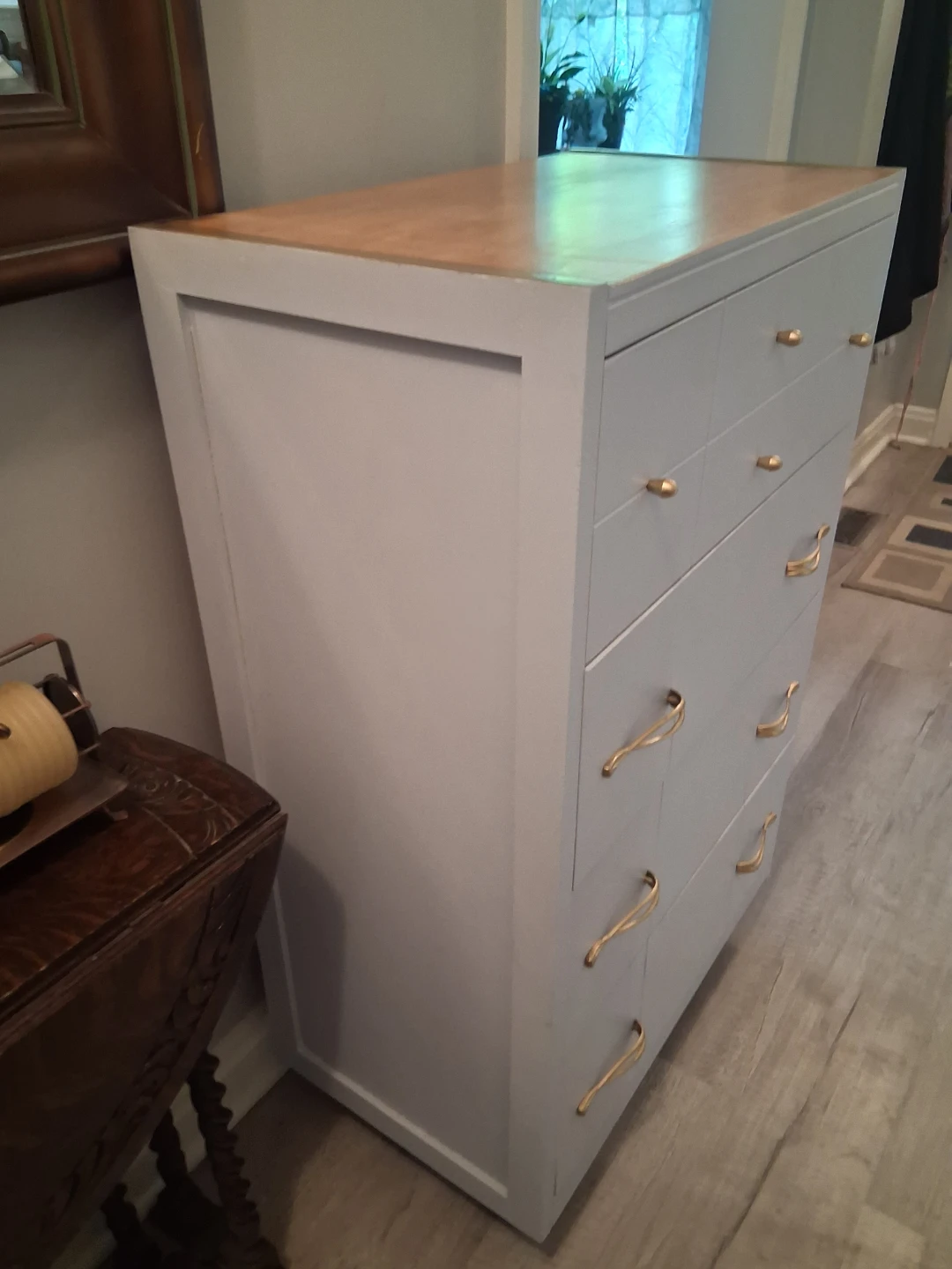 Grey 4 Drawer MCM vintage Dresser with Gold Handles
