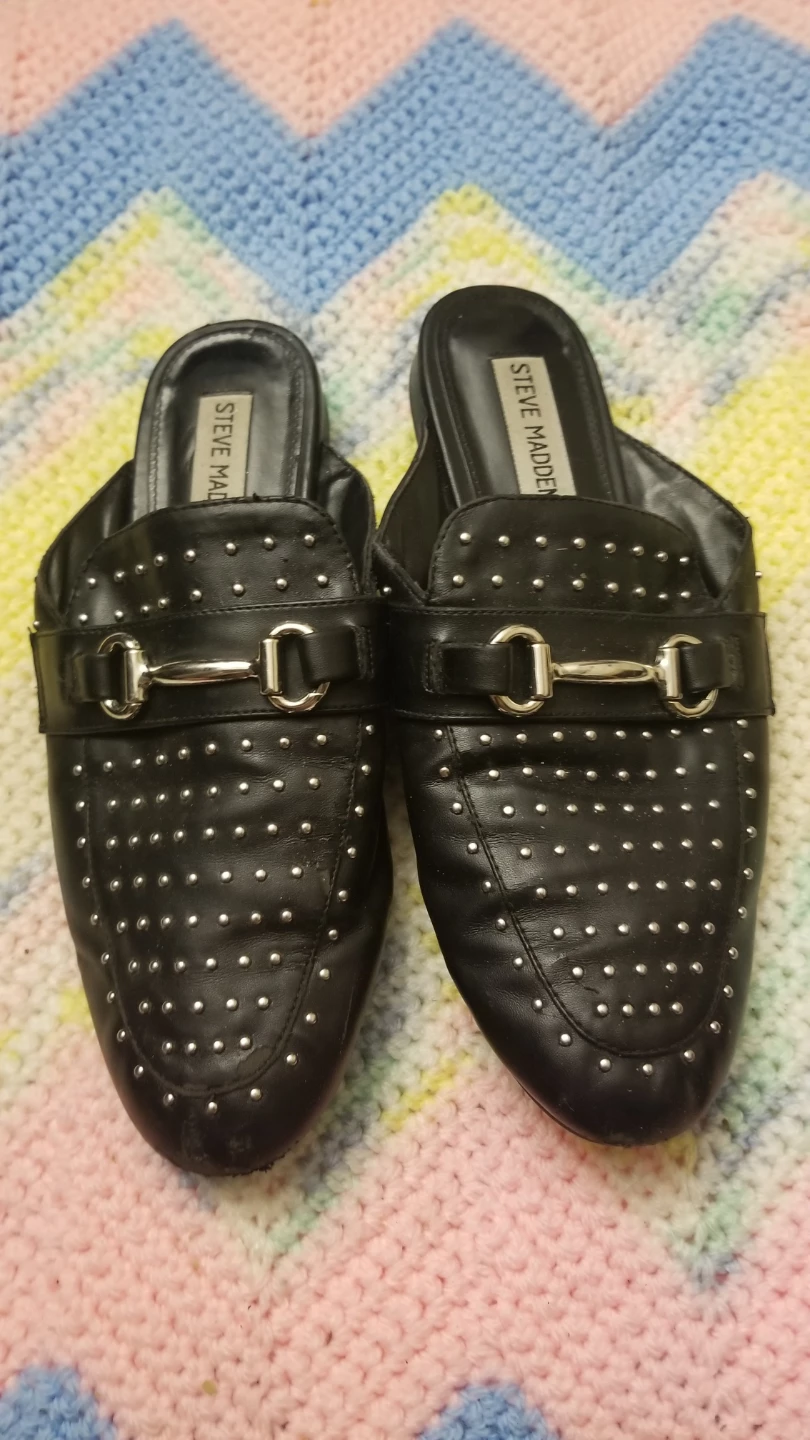 Steve Madden Black Studded Mule Loafer Slides - photo 2