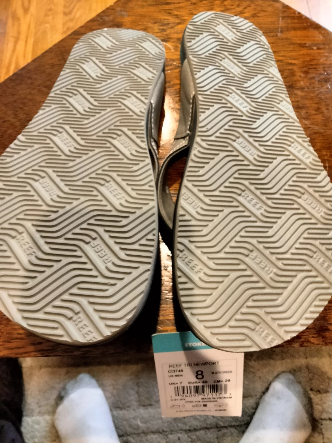 Reef Tri Newport Men's Flip Flops Size 8 Black/Green - photo 3