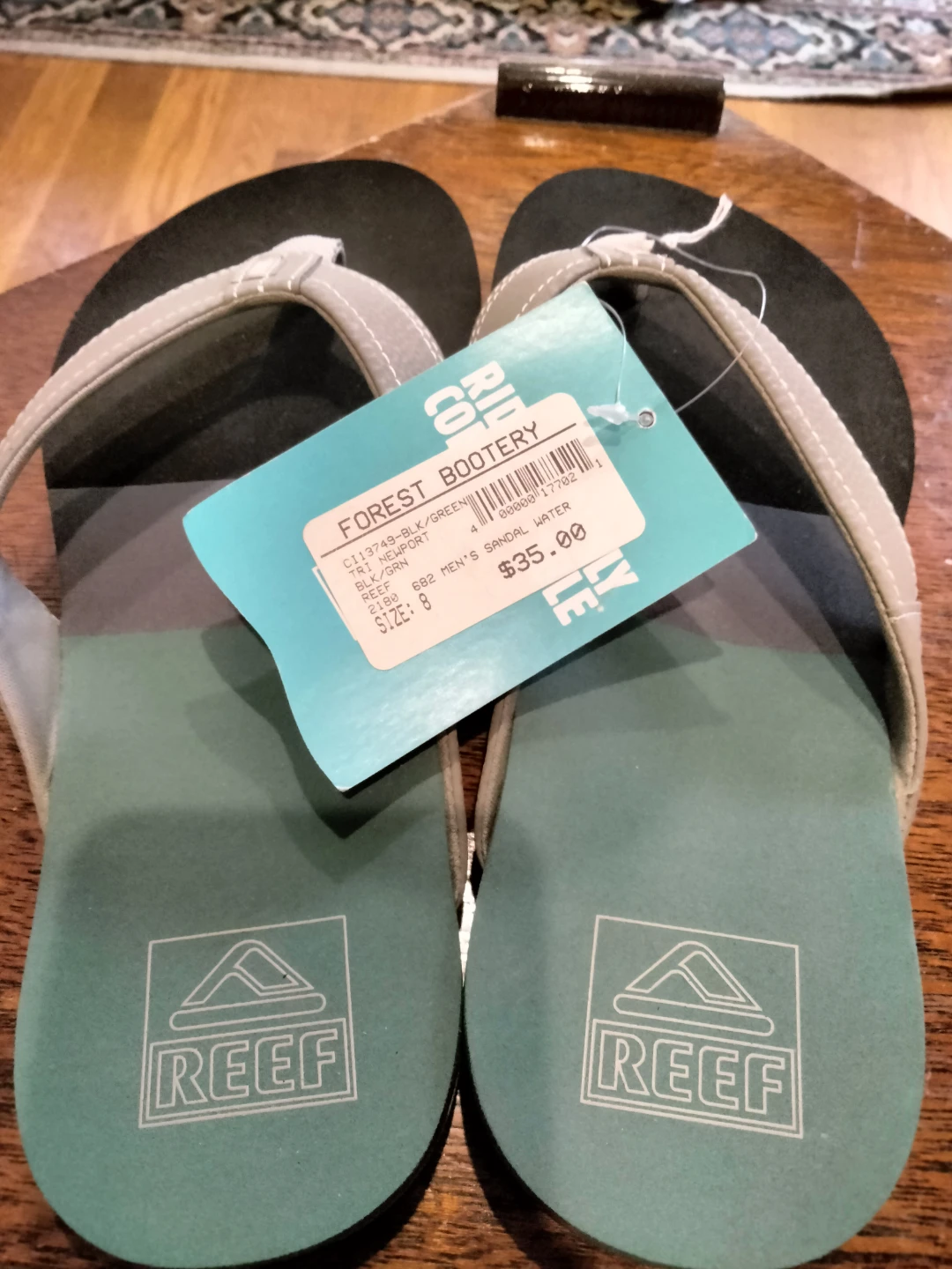Reef Tri Newport Men's Flip Flops Size 8 Black/Green - photo 4