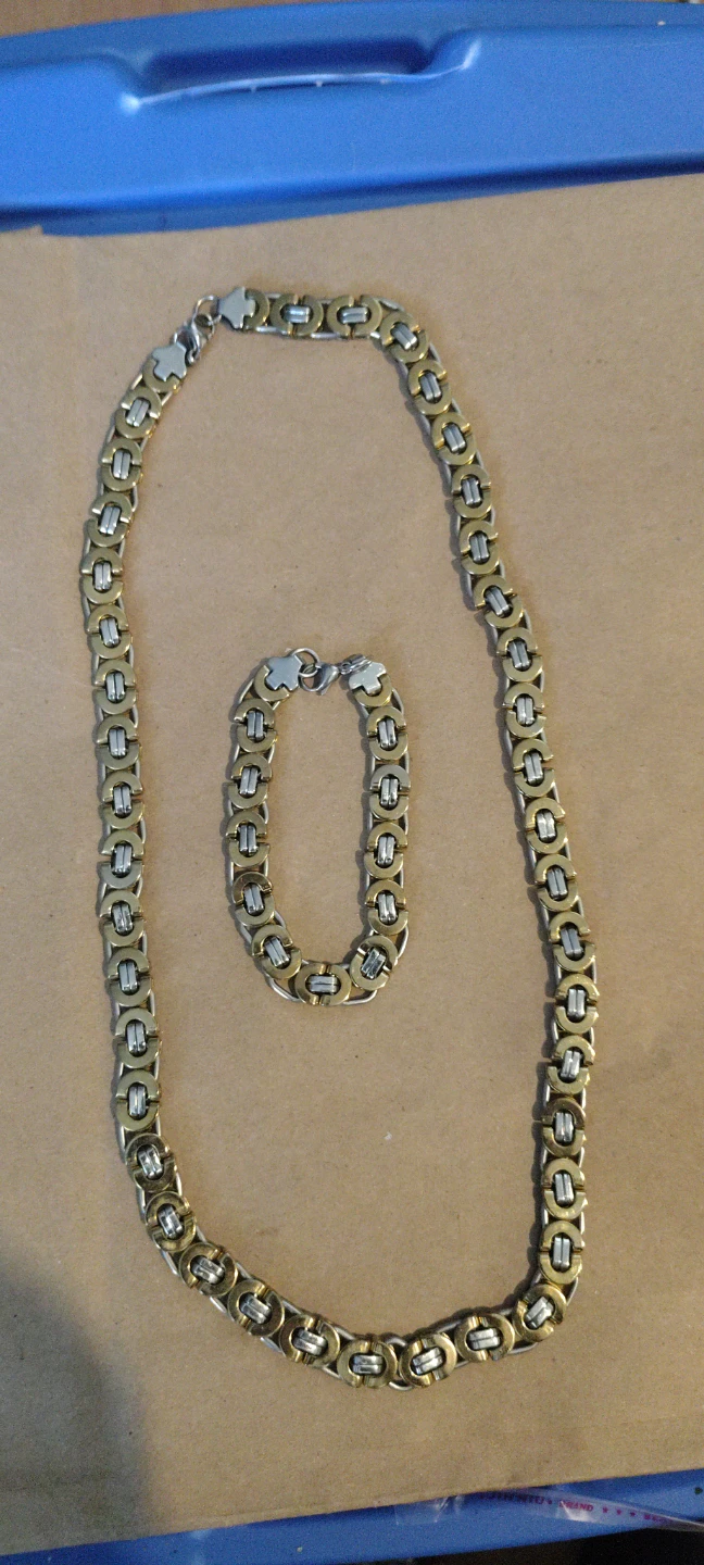 Gold and Silver Tone Chain Necklace and Bracelet Set