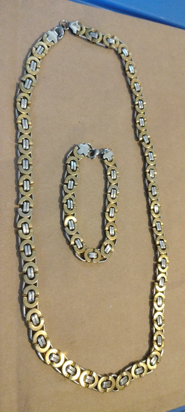Gold and Silver Tone Chain Necklace and Bracelet Set - photo 2