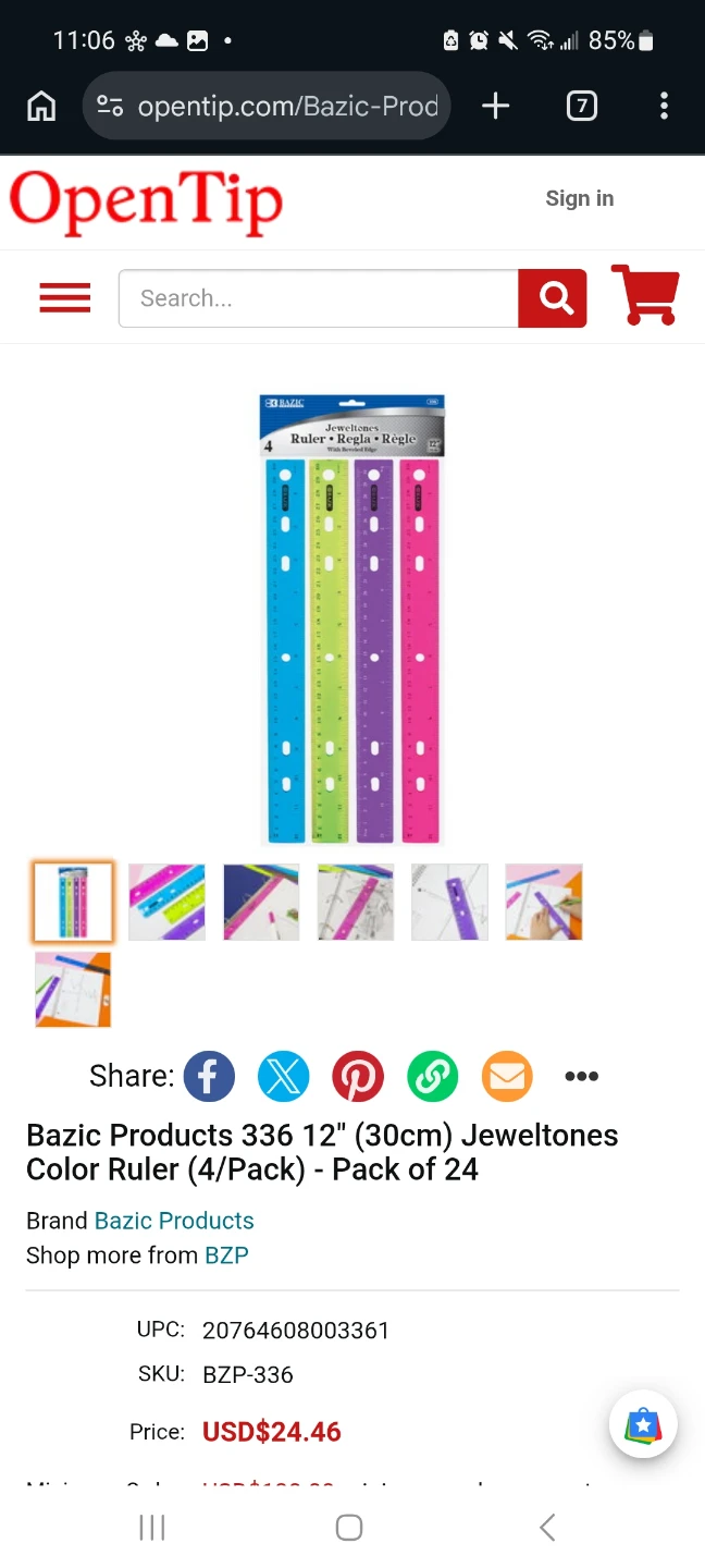 New Bazic Jeweltones 12 inch Color Ruler 4 Pack