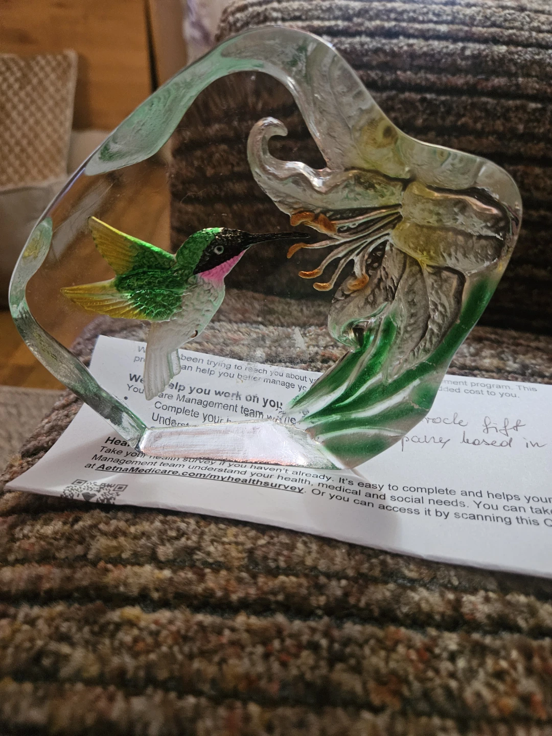 Glass Hummingbird  Paperweight