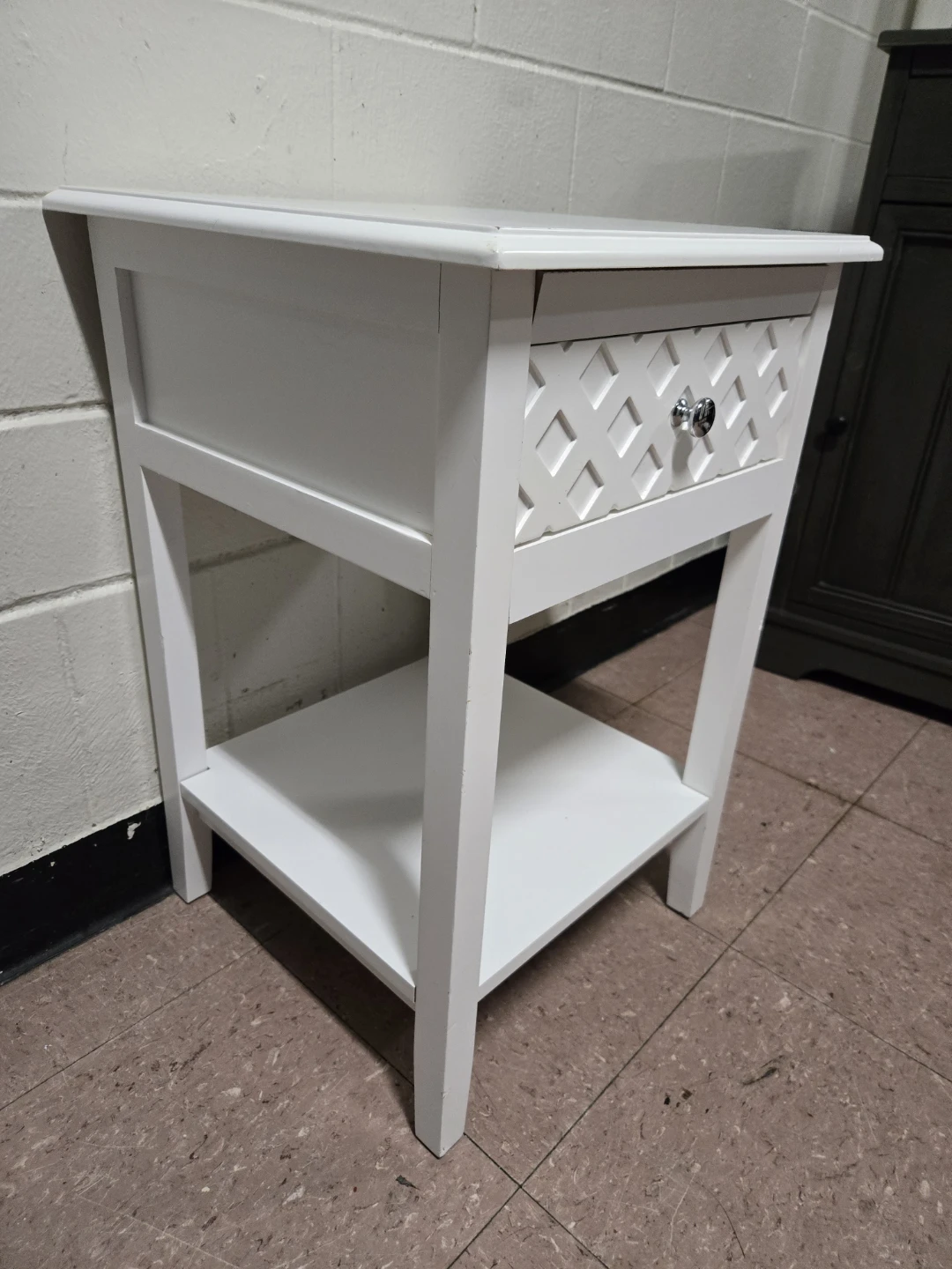 White Lattice Drawer Nightstand Side Table - photo 3