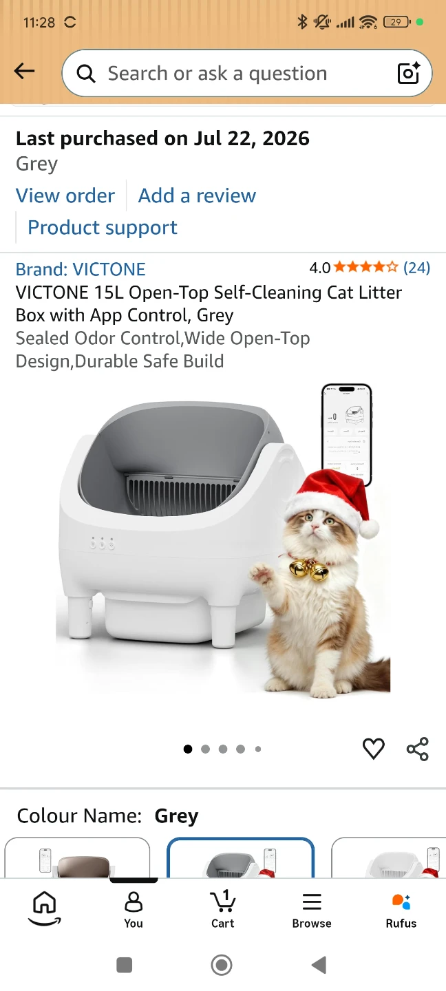 VICTONE 15L Self-Cleaning Cat Litter Box - Grey - photo 3