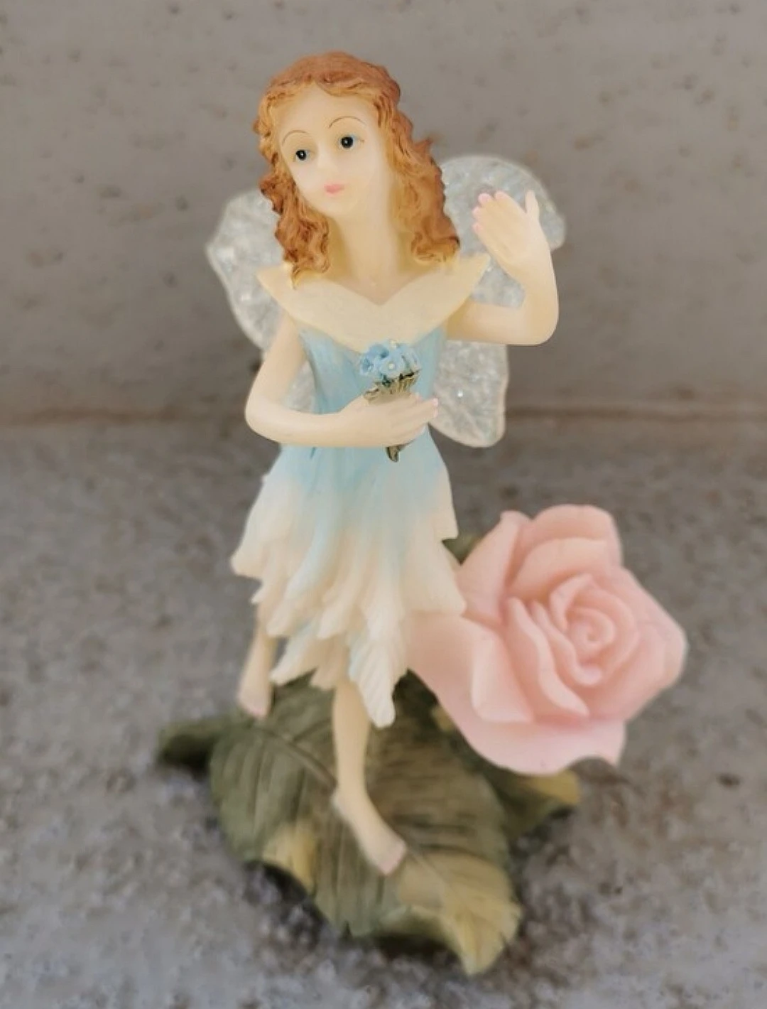 Garden Fairy Figurine Holding Flowers Glitter Wings Pink Rose - photo 5