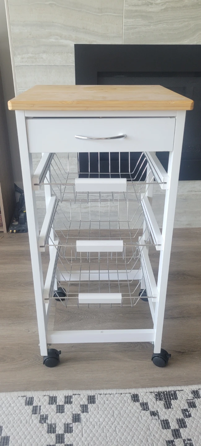 White Kitchen Cart with 3 Baskets and Drawer