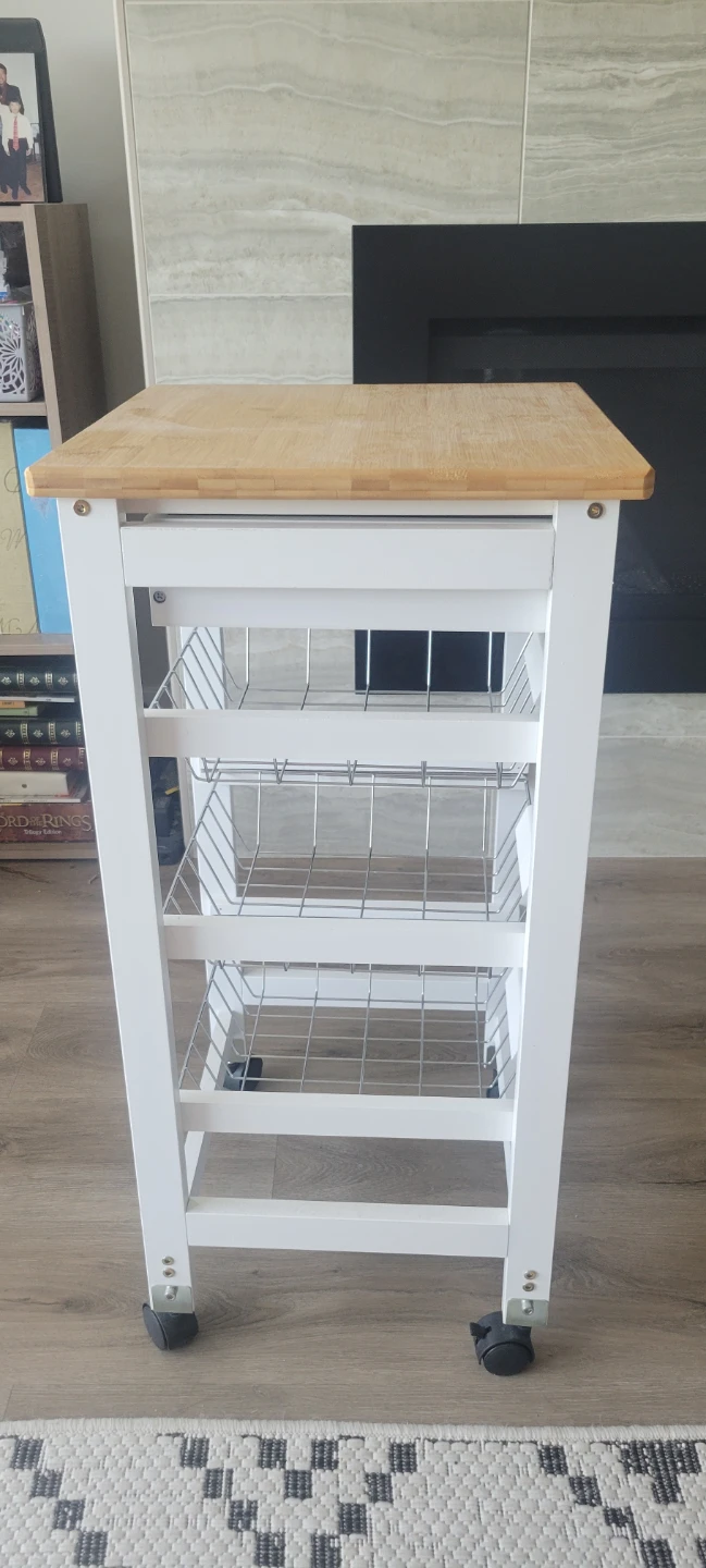 White Kitchen Cart with 3 Baskets and Drawer - photo 2