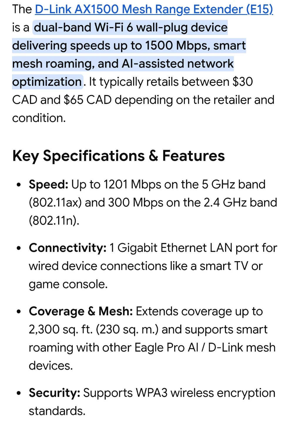 D-Link AX1500 Wi-Fi 6 Mesh Range Extender - photo 2