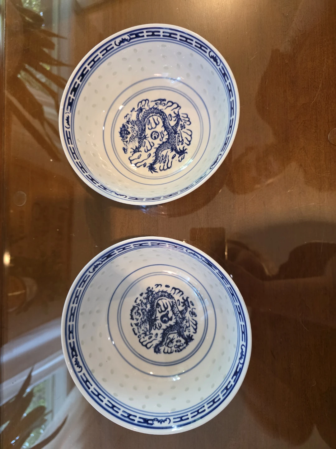 Set of 2 Blue and White Dragon Rice Bowls