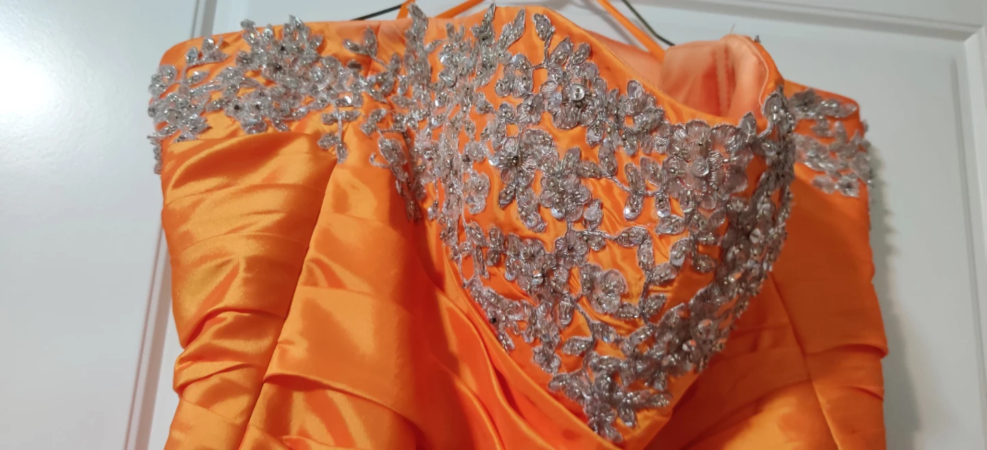 Orange Strapless Embellished Gown