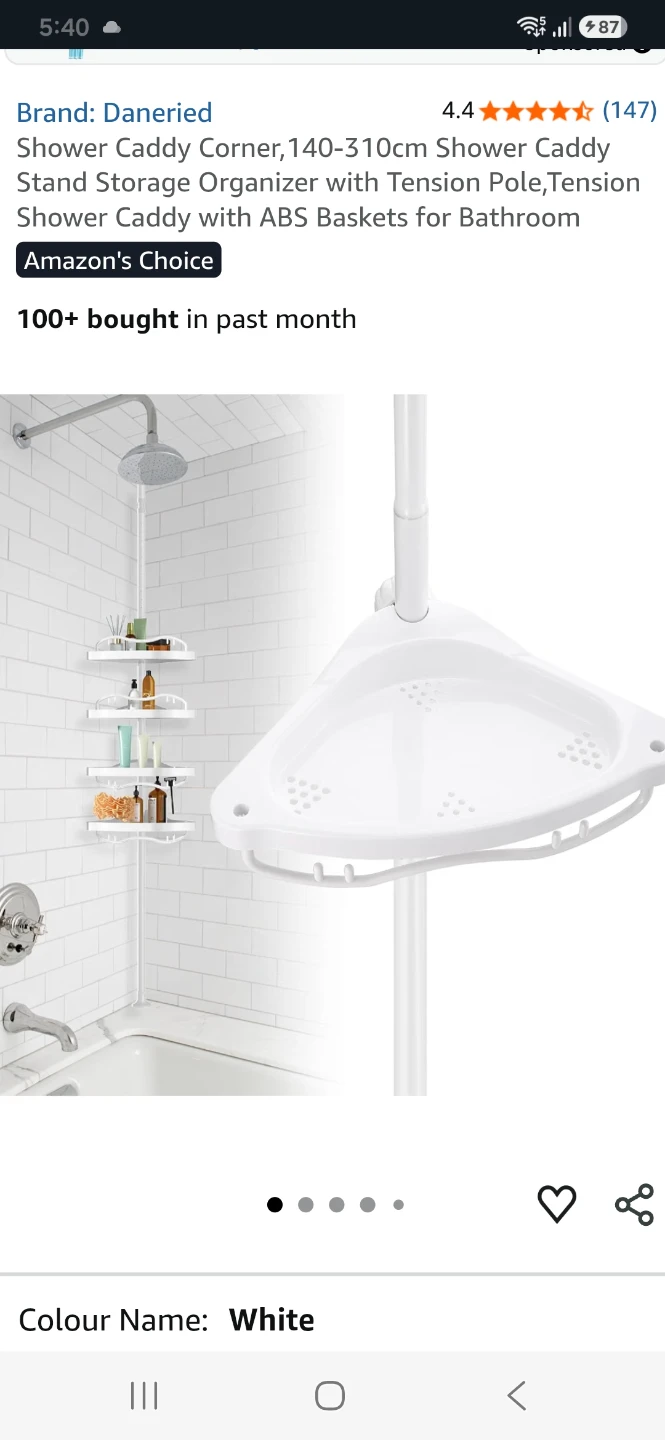 Daneried Shower Caddy Corner, Tension Pole, White. - photo 2