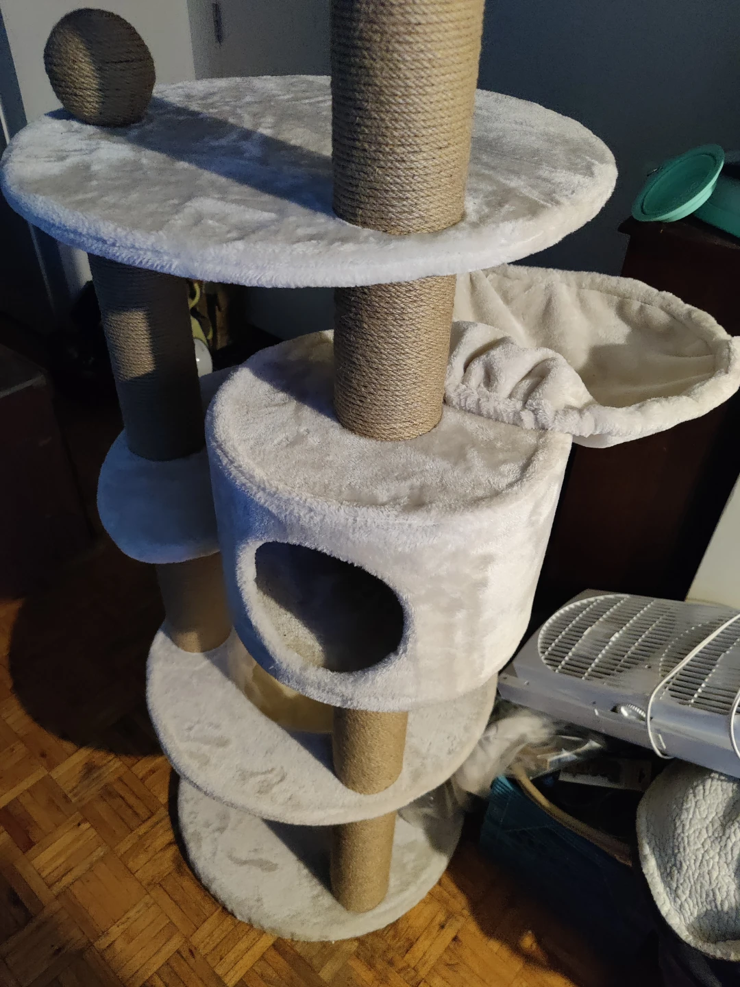Multi-level cat tree with scratching posts and perches