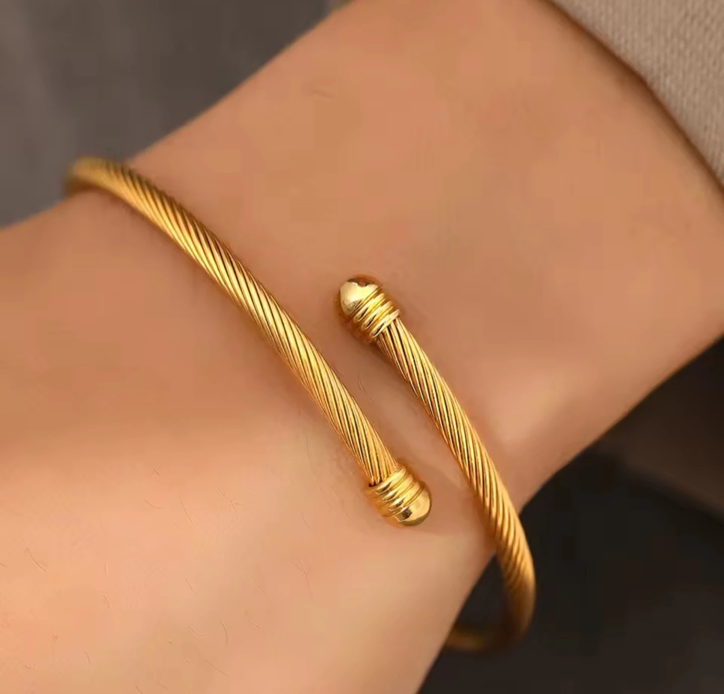 Gold Tone Twisted Open Bangle Bracelet