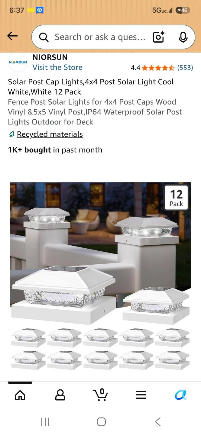 NIORSUN Solar Post Cap Lights, White, 12 Pack