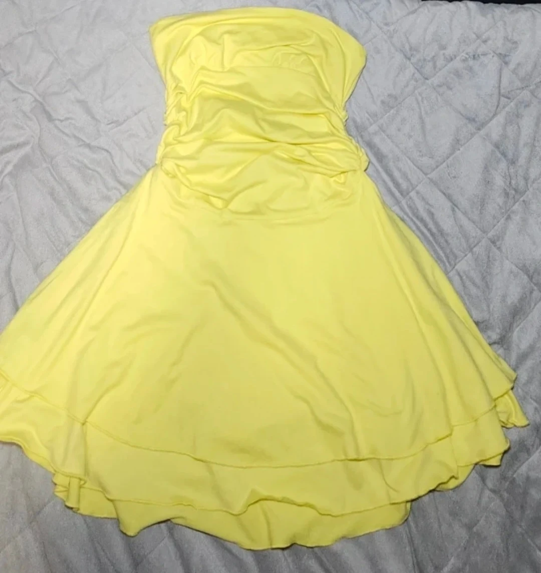 Yellow Strapless Ruffle Dress