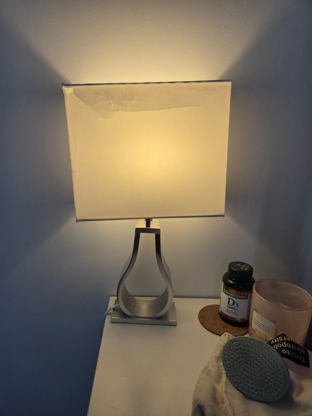 Modern Silver Table Lamp with White Shade - photo 2