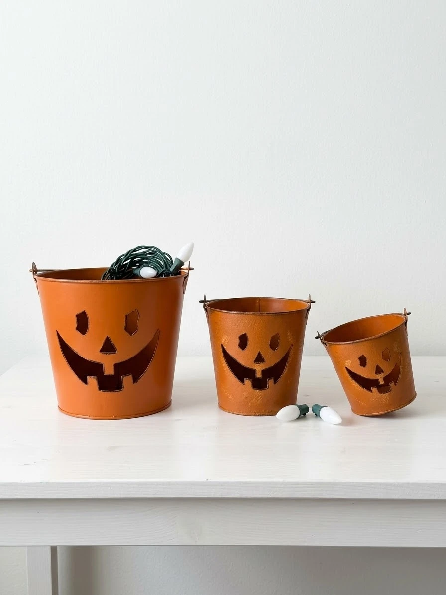 Set of 3 Jack-o'-lantern Buckets - photo 3