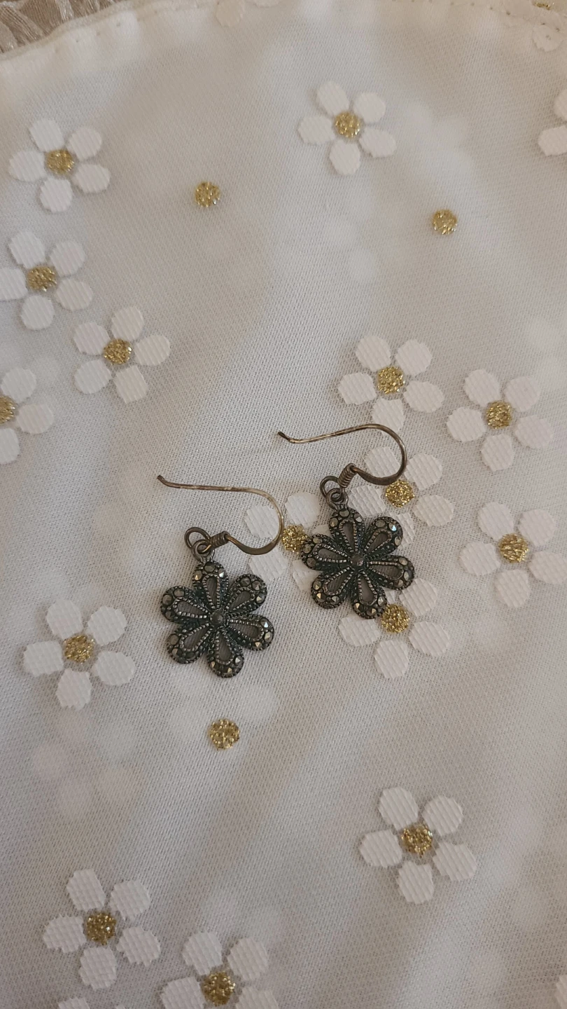 Silver Flower Earrings with Marcasite - photo 2