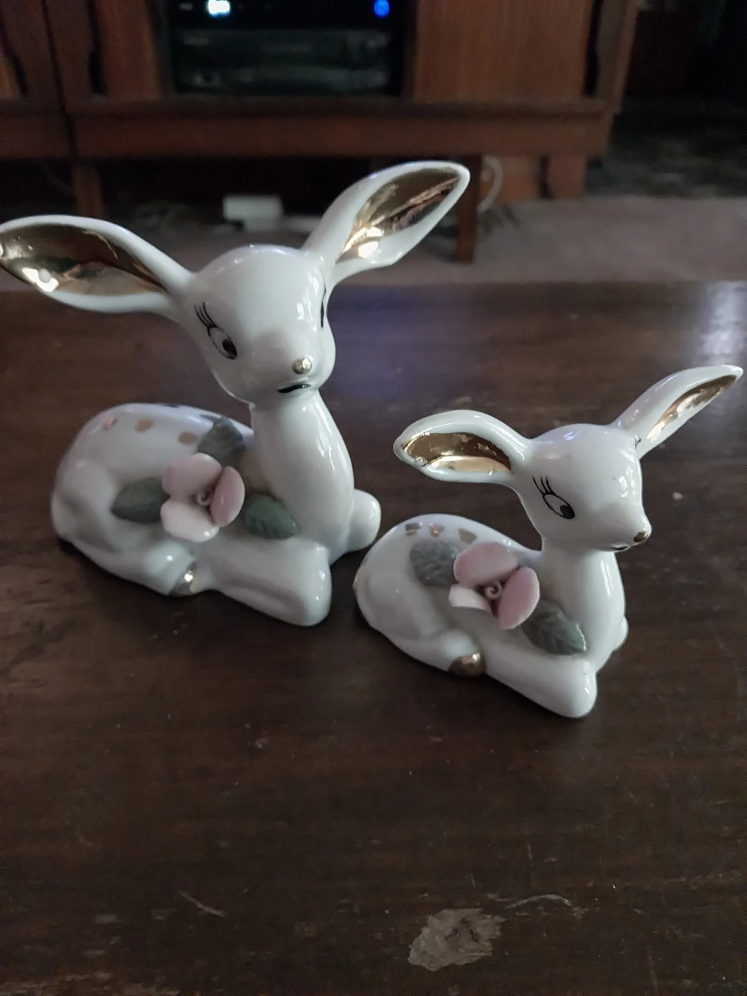 Pair of Ceramic Deer Figurines with Gold Accents - photo 2