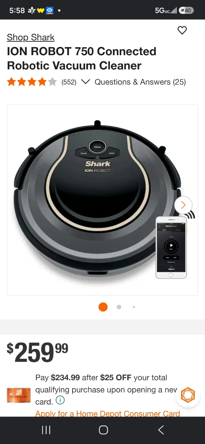 Shark ION ROBOT 750 Connected Robotic Vacuum Cleaner